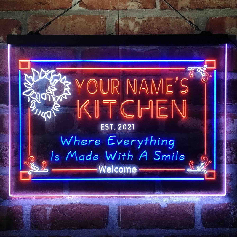 Personalized Kitchen Flower Bistro Deluxe App-Enabled 3-Color LED Light Sign - LED Gift Works