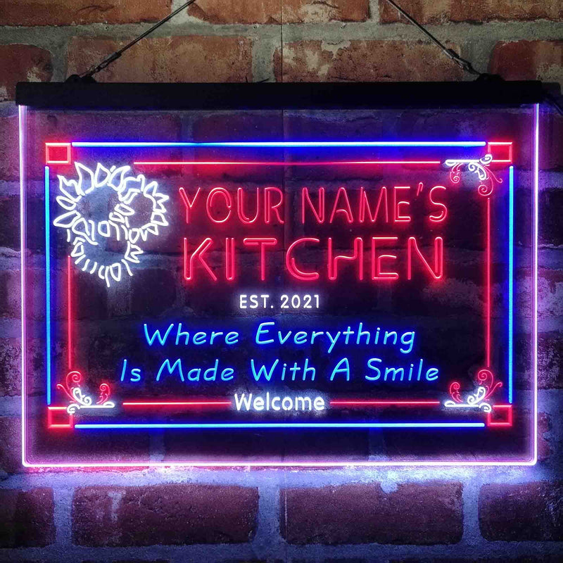 Personalized Kitchen Flower Bistro Deluxe App-Enabled 3-Color LED Light Sign - LED Gift Works