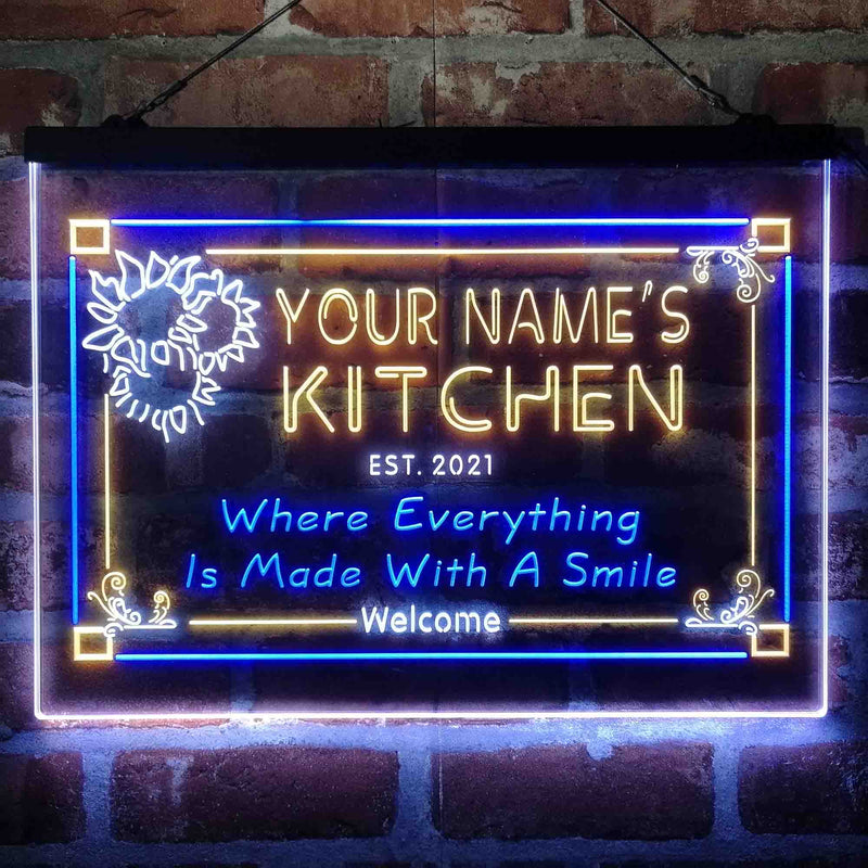 Personalized Kitchen Flower Bistro Deluxe App-Enabled 3-Color LED Light Sign - LED Gift Works