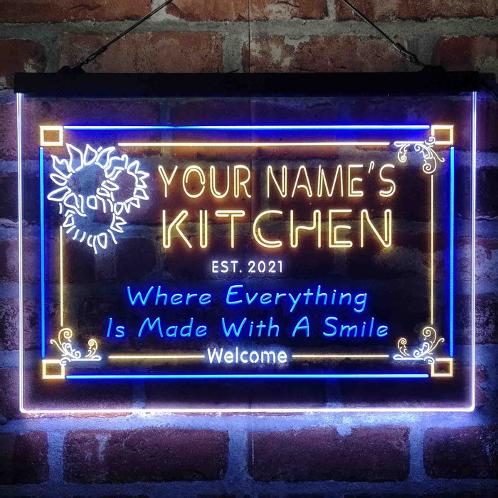 Personalized Kitchen Flower Bistro Deluxe App-Enabled 3-Color LED Light Sign - Way Up Gifts