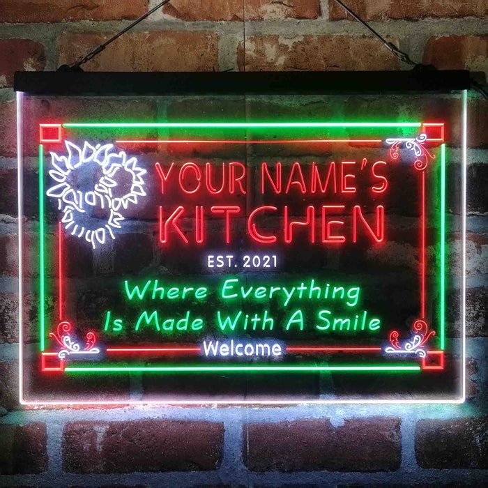 Personalized Kitchen Flower Bistro Deluxe App-Enabled 3-Color LED Light Sign - Way Up Gifts