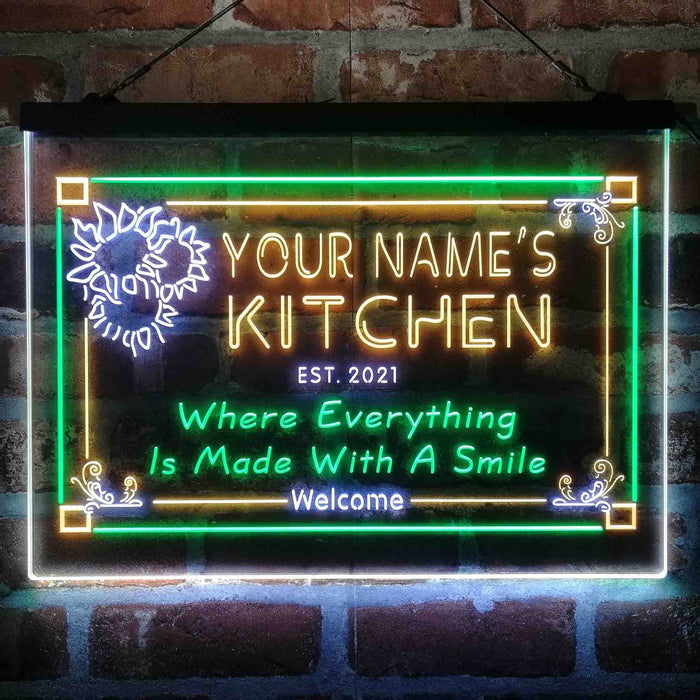 Personalized Kitchen Flower Bistro Deluxe App-Enabled 3-Color LED Light Sign - Way Up Gifts