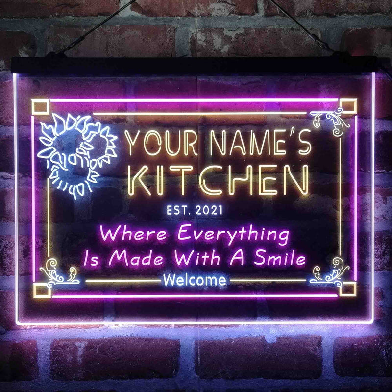 Personalized Kitchen Flower Bistro Deluxe App-Enabled 3-Color LED Light Sign - LED Gift Works