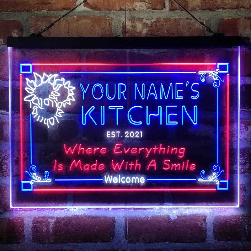 Personalized Kitchen Flower Bistro Deluxe App-Enabled 3-Color LED Light Sign - LED Gift Works