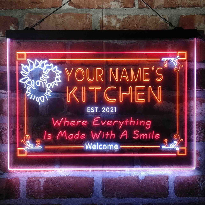 Personalized Kitchen Flower Bistro Deluxe App-Enabled 3-Color LED Light Sign - Way Up Gifts