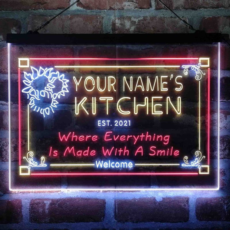 Personalized Kitchen Flower Bistro Deluxe App-Enabled 3-Color LED Light Sign - LED Gift Works