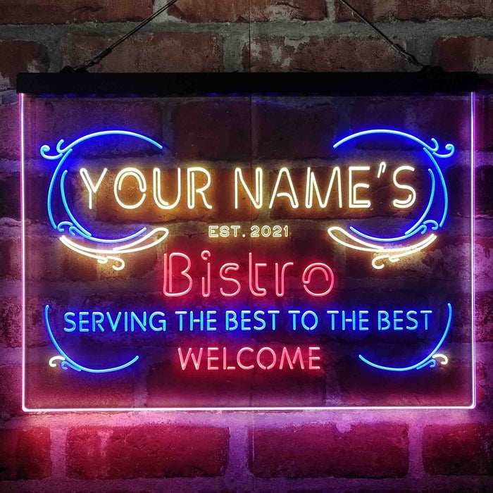 Personalized Bistro Kitchen Deco Deluxe App-Enabled 3-Color LED Light Sign - Way Up Gifts