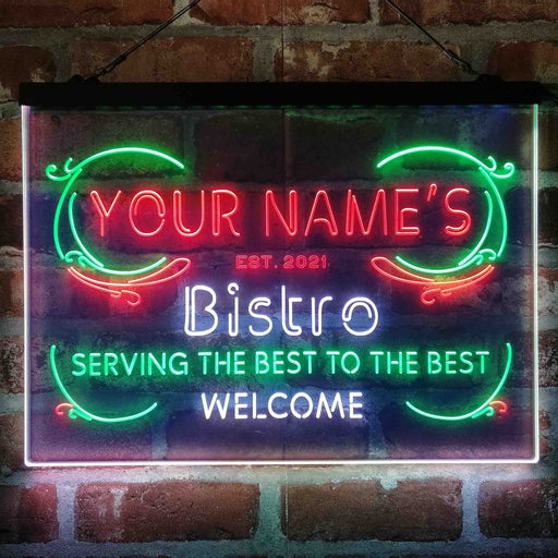 Personalized Bistro Kitchen Deco Deluxe App-Enabled 3-Color LED Light Sign - Way Up Gifts