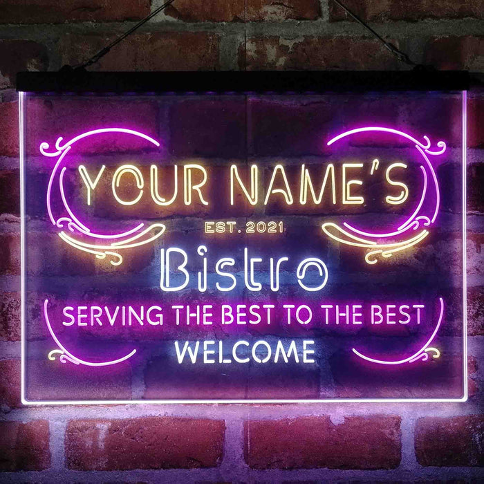 Personalized Bistro Kitchen Deco Deluxe App-Enabled 3-Color LED Light Sign - Way Up Gifts
