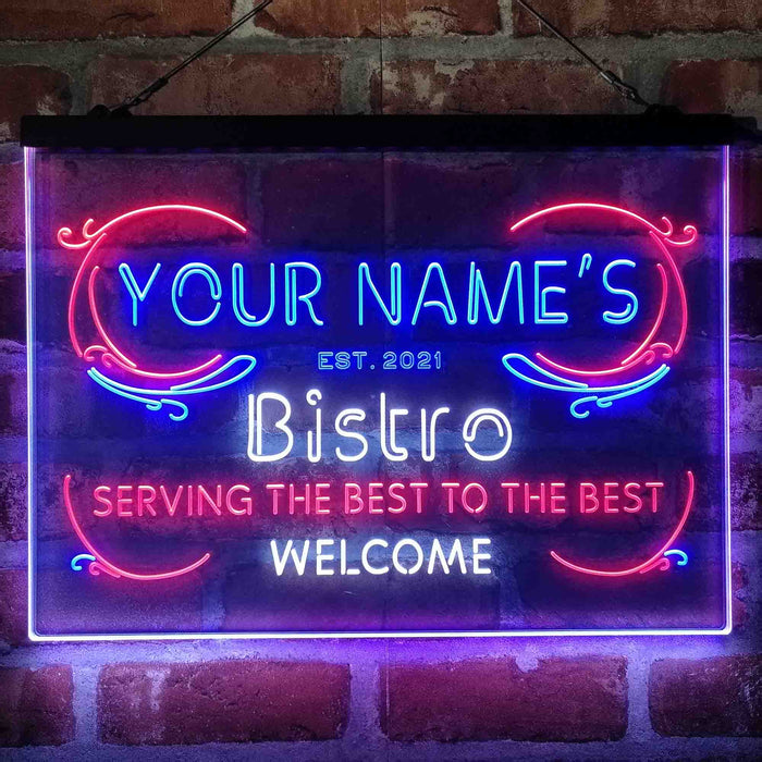 Personalized Bistro Kitchen Deco Deluxe App-Enabled 3-Color LED Light Sign - Way Up Gifts