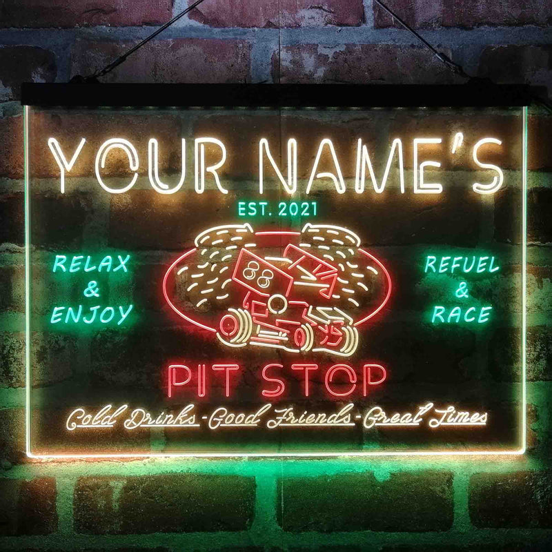 Personalized Pit Stop Game Room Deluxe App-Enabled 3-Color LED Light Sign - LED Gift Works