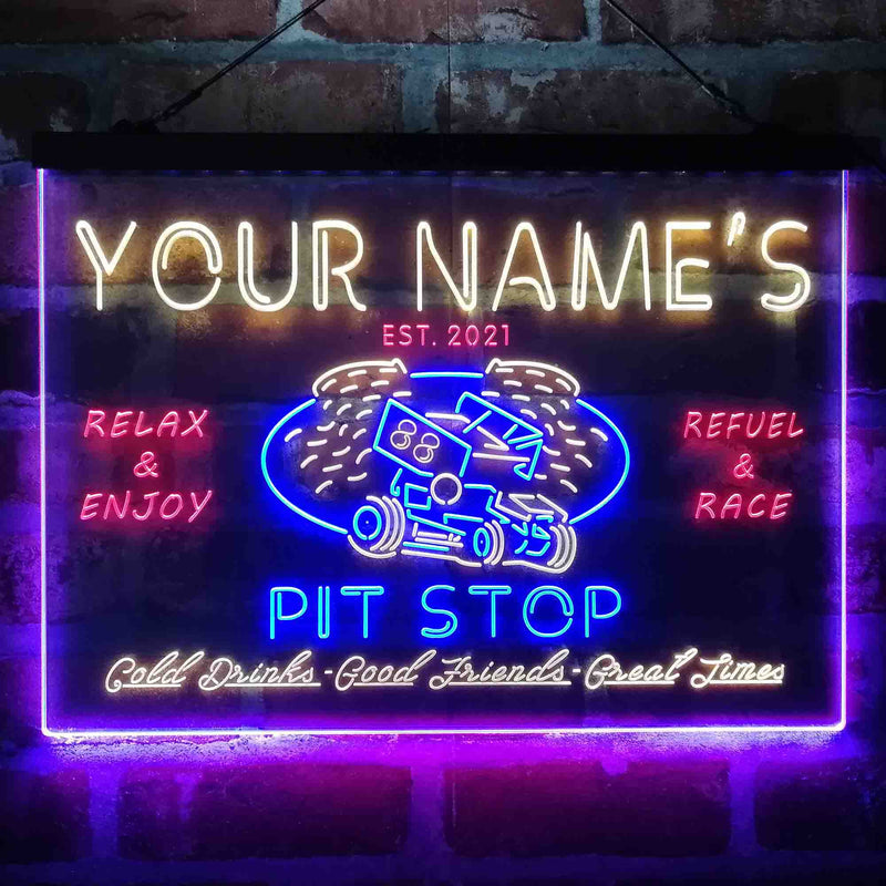 Personalized Pit Stop Game Room Deluxe App-Enabled 3-Color LED Light Sign - LED Gift Works