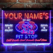 Personalized Pit Stop Game Room Deluxe App-Enabled 3-Color LED Light Sign - LED Gift Works