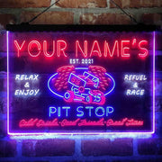 Personalized Pit Stop Game Room Deluxe App-Enabled 3-Color LED Light Sign - LED Gift Works