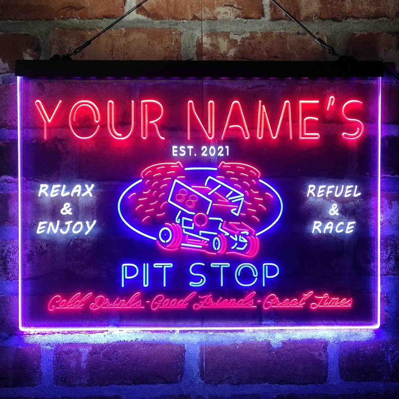 Personalized Pit Stop Game Room Deluxe App-Enabled 3-Color LED Light Sign - LED Gift Works