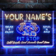 Personalized Pit Stop Game Room Deluxe App-Enabled 3-Color LED Light Sign - LED Gift Works
