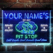 Personalized Pit Stop Game Room Deluxe App-Enabled 3-Color LED Light Sign - LED Gift Works