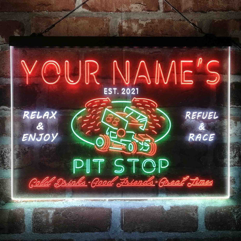 Personalized Pit Stop Game Room Deluxe App-Enabled 3-Color LED Light Sign - LED Gift Works