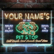 Personalized Pit Stop Game Room Deluxe App-Enabled 3-Color LED Light Sign - LED Gift Works