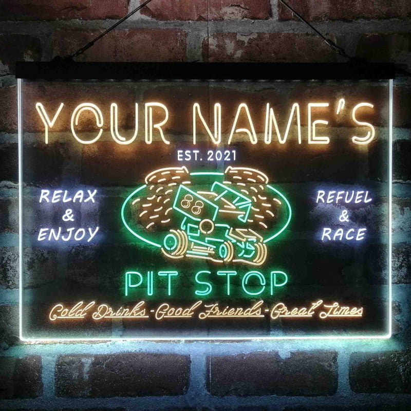 Personalized Pit Stop Game Room Deluxe App-Enabled 3-Color LED Light Sign - LED Gift Works