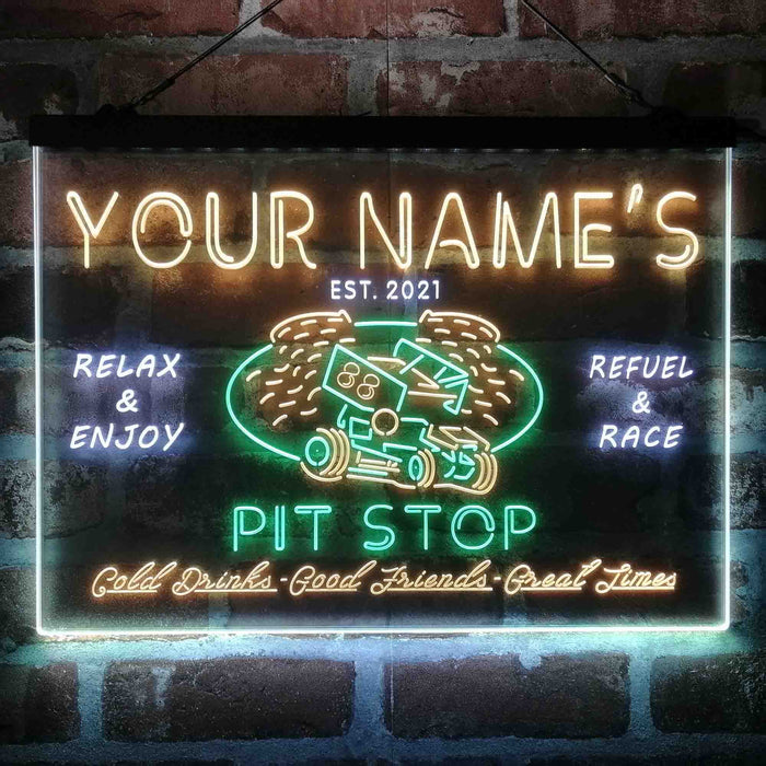 Personalized Pit Stop Game Room Deluxe App-Enabled 3-Color LED Light Sign - Way Up Gifts