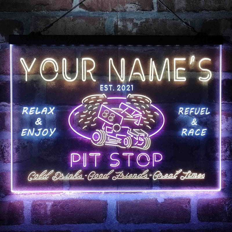 Personalized Pit Stop Game Room Deluxe App-Enabled 3-Color LED Light Sign - LED Gift Works