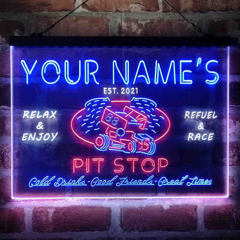 Personalized Pit Stop Game Room Deluxe App-Enabled 3-Color LED Light Sign - LED Gift Works