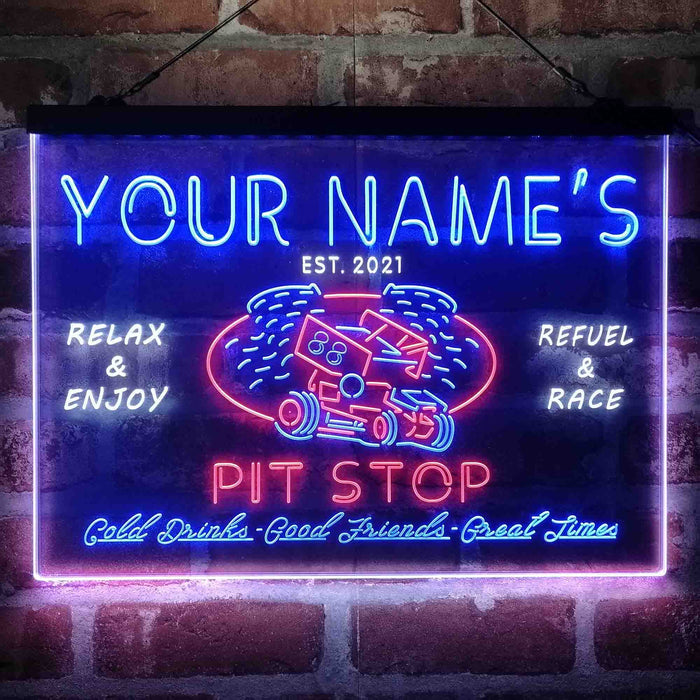 Personalized Pit Stop Game Room Deluxe App-Enabled 3-Color LED Light Sign - Way Up Gifts