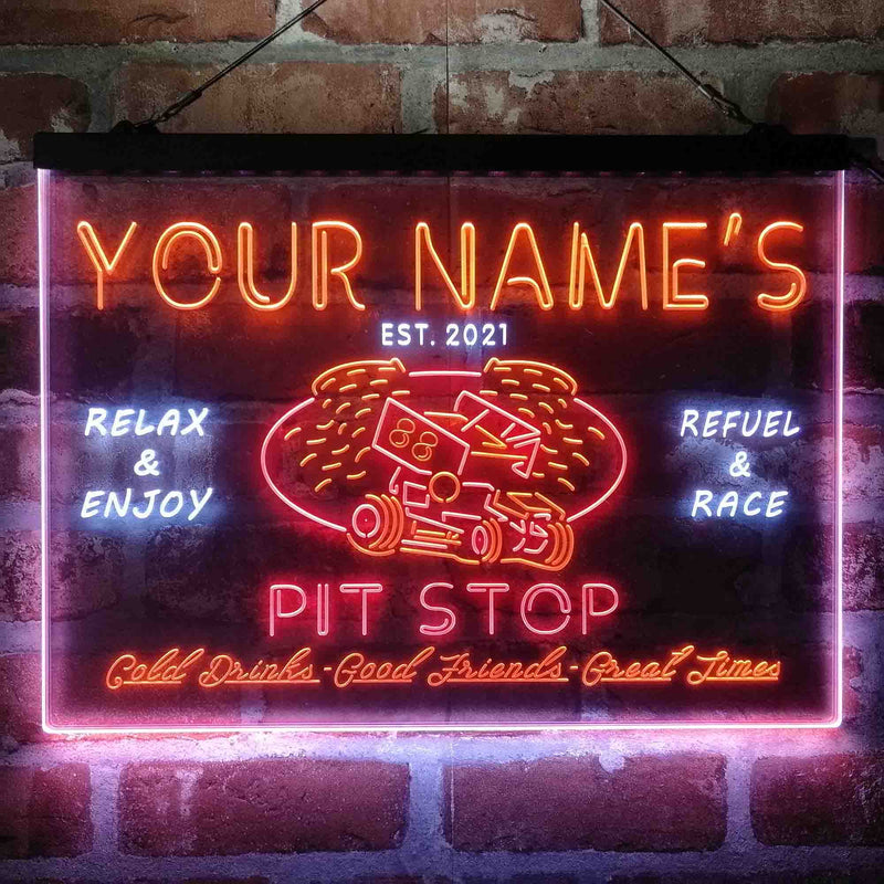 Personalized Pit Stop Game Room Deluxe App-Enabled 3-Color LED Light Sign - LED Gift Works