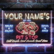 Personalized Pit Stop Game Room Deluxe App-Enabled 3-Color LED Light Sign - LED Gift Works