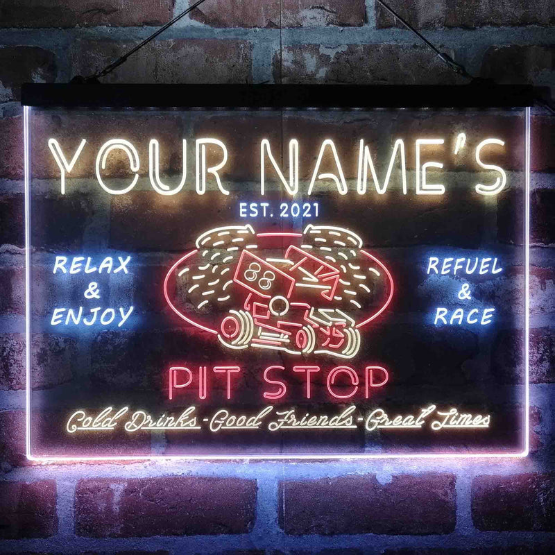 Personalized Pit Stop Game Room Deluxe App-Enabled 3-Color LED Light Sign - LED Gift Works