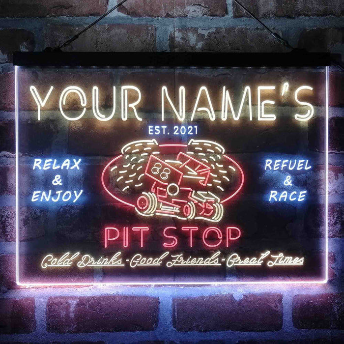 Personalized Pit Stop Game Room Deluxe App-Enabled 3-Color LED Light Sign - Way Up Gifts