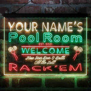Personalized Pool Room Rack'em Deluxe App-Enabled 3-Color LED Light Sign - LED Gift Works
