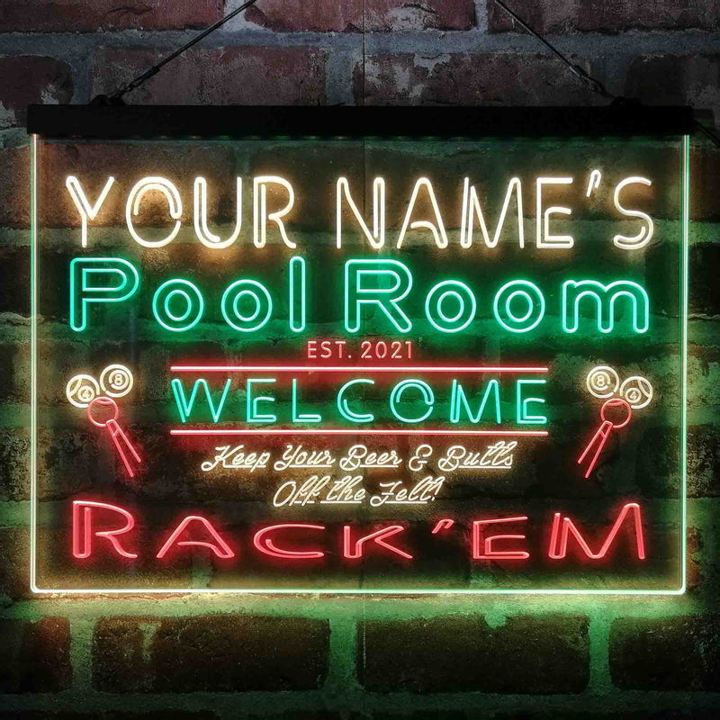 Personalized Pool Room Rack'em Deluxe App-Enabled 3-Color LED Light Sign - LED Gift Works