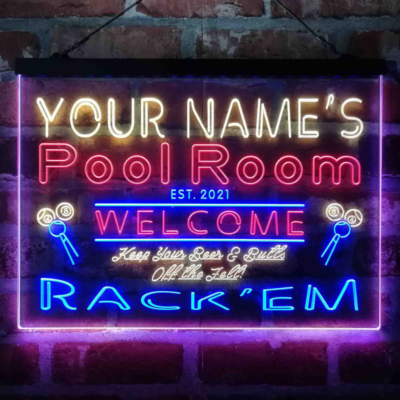 Personalized Pool Room Rack'em Deluxe App-Enabled 3-Color LED Light Sign - LED Gift Works