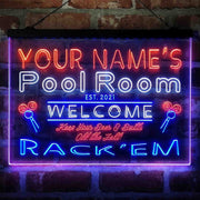 Personalized Pool Room Rack'em Deluxe App-Enabled 3-Color LED Light Sign - LED Gift Works