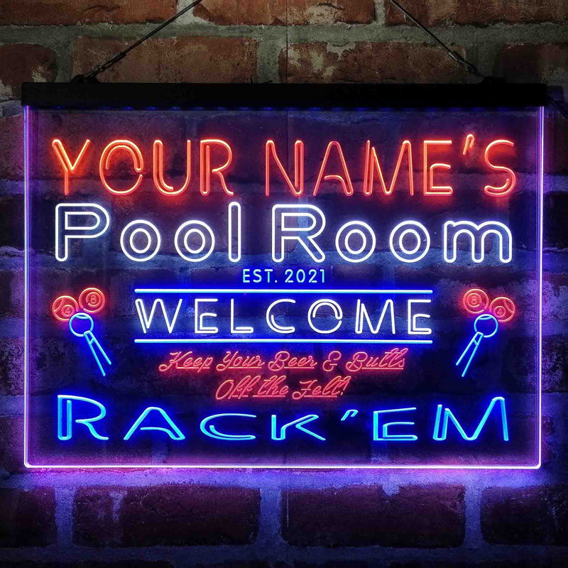 Personalized Pool Room Rack'em Deluxe App-Enabled 3-Color LED Light Sign - LED Gift Works
