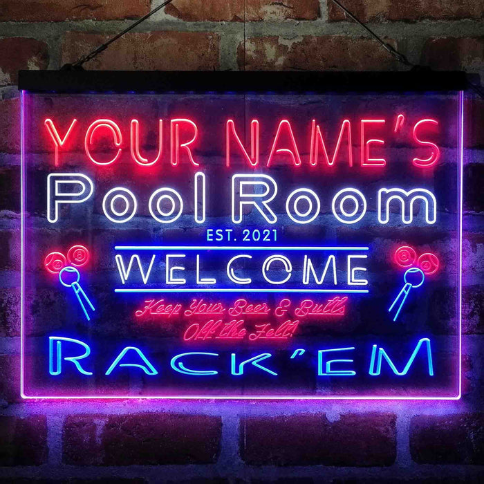 Personalized Pool Room Rack'em Deluxe App-Enabled 3-Color LED Light Sign - Way Up Gifts