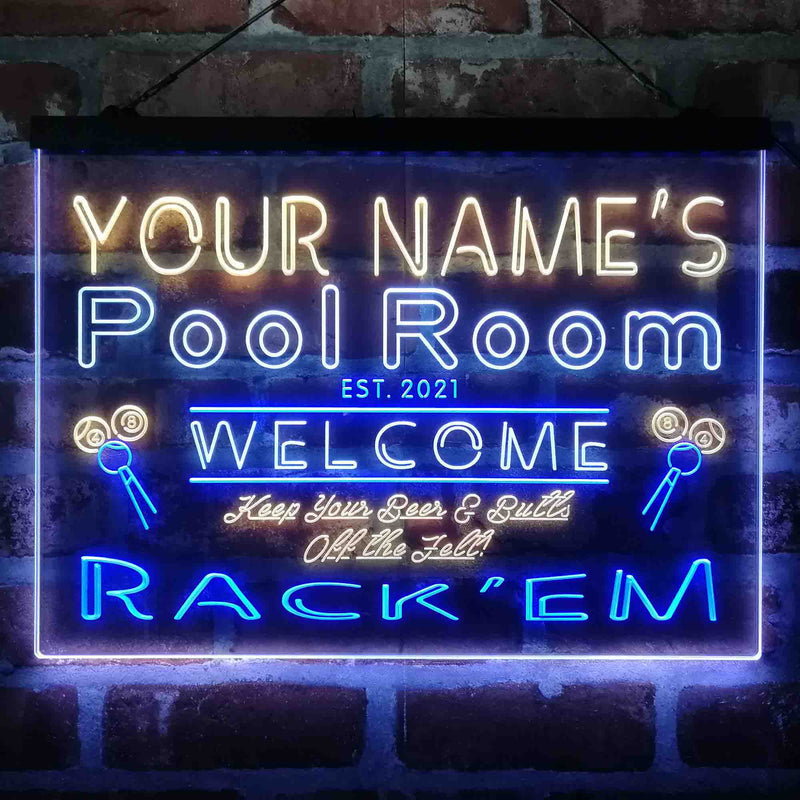 Personalized Pool Room Rack'em Deluxe App-Enabled 3-Color LED Light Sign - LED Gift Works