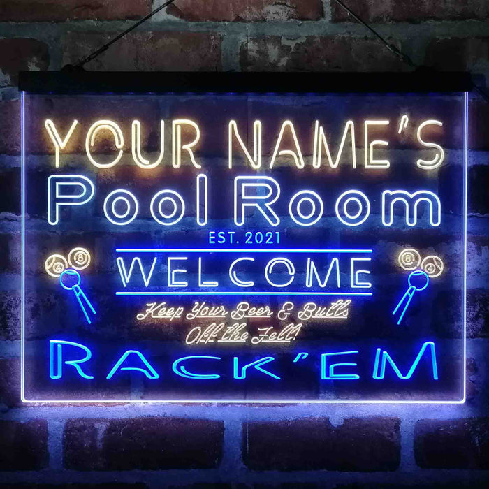 Personalized Pool Room Rack'em Deluxe App-Enabled 3-Color LED Light Sign - Way Up Gifts