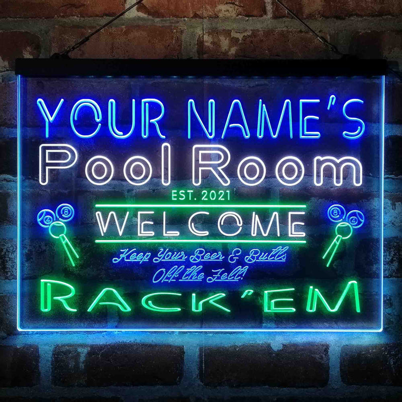 Personalized Pool Room Rack'em Deluxe App-Enabled 3-Color LED Light Sign - LED Gift Works