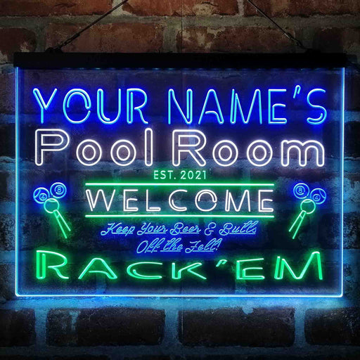 Personalized Pool Room Rack'em Deluxe App-Enabled 3-Color LED Light Sign - LED Gift Works