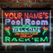 Personalized Pool Room Rack'em Deluxe App-Enabled 3-Color LED Light Sign - LED Gift Works