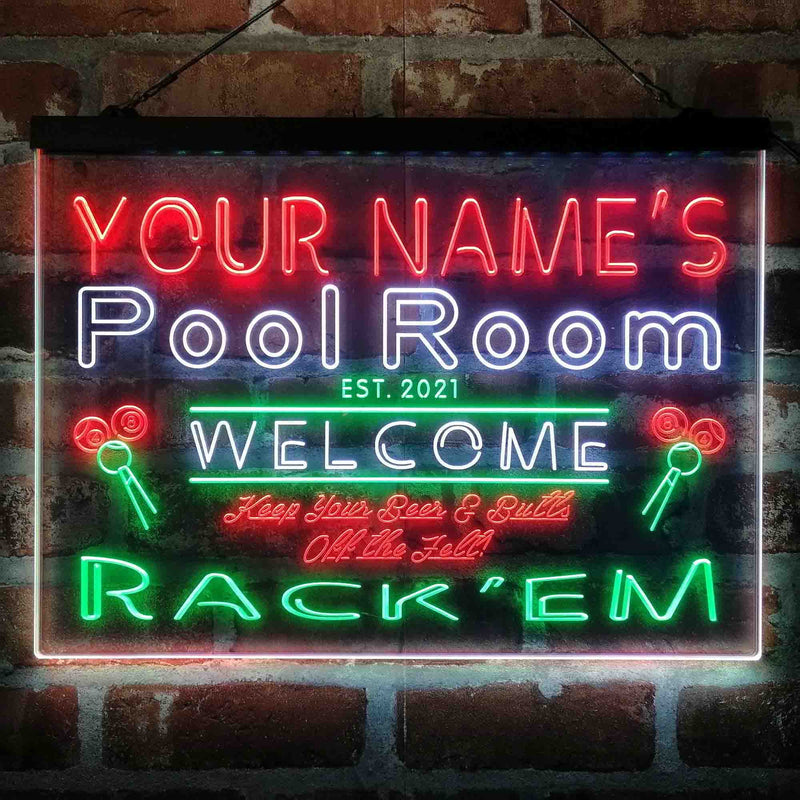 Personalized Pool Room Rack'em Deluxe App-Enabled 3-Color LED Light Sign - LED Gift Works