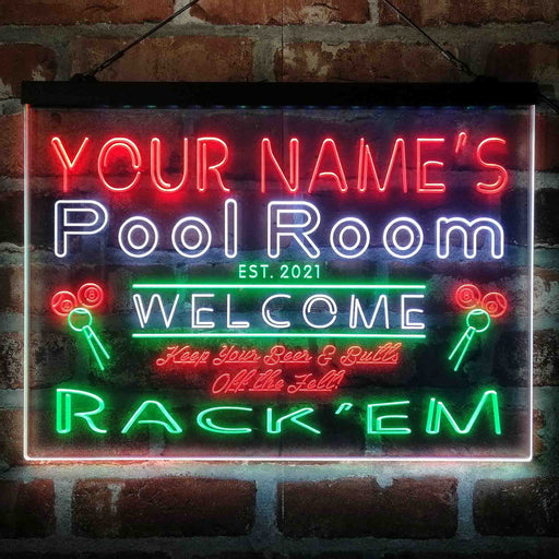Personalized Pool Room Rack'em Deluxe App-Enabled 3-Color LED Light Sign - Way Up Gifts