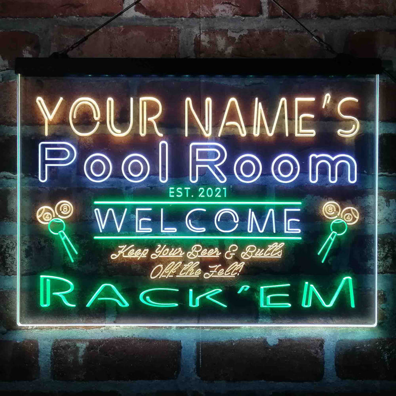 Personalized Pool Room Rack'em Deluxe App-Enabled 3-Color LED Light Sign - LED Gift Works