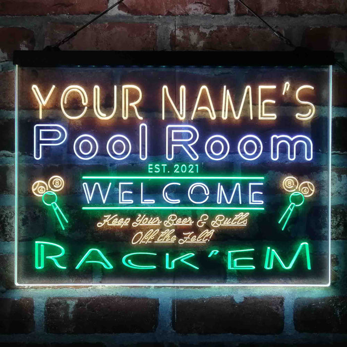 Personalized Pool Room Rack'em Deluxe App-Enabled 3-Color LED Light Sign - Way Up Gifts