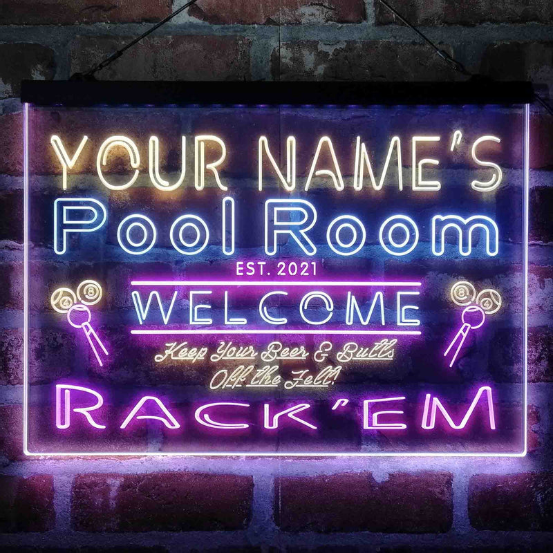 Personalized Pool Room Rack'em Deluxe App-Enabled 3-Color LED Light Sign - LED Gift Works