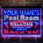 Personalized Pool Room Rack'em Deluxe App-Enabled 3-Color LED Light Sign - LED Gift Works