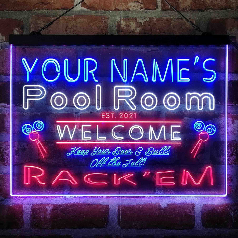 Personalized Pool Room Rack'em Deluxe App-Enabled 3-Color LED Light Sign - LED Gift Works
